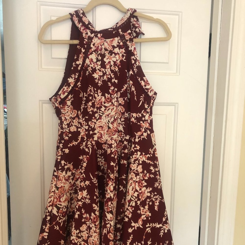 Maroon Floral Sleeveless Dress